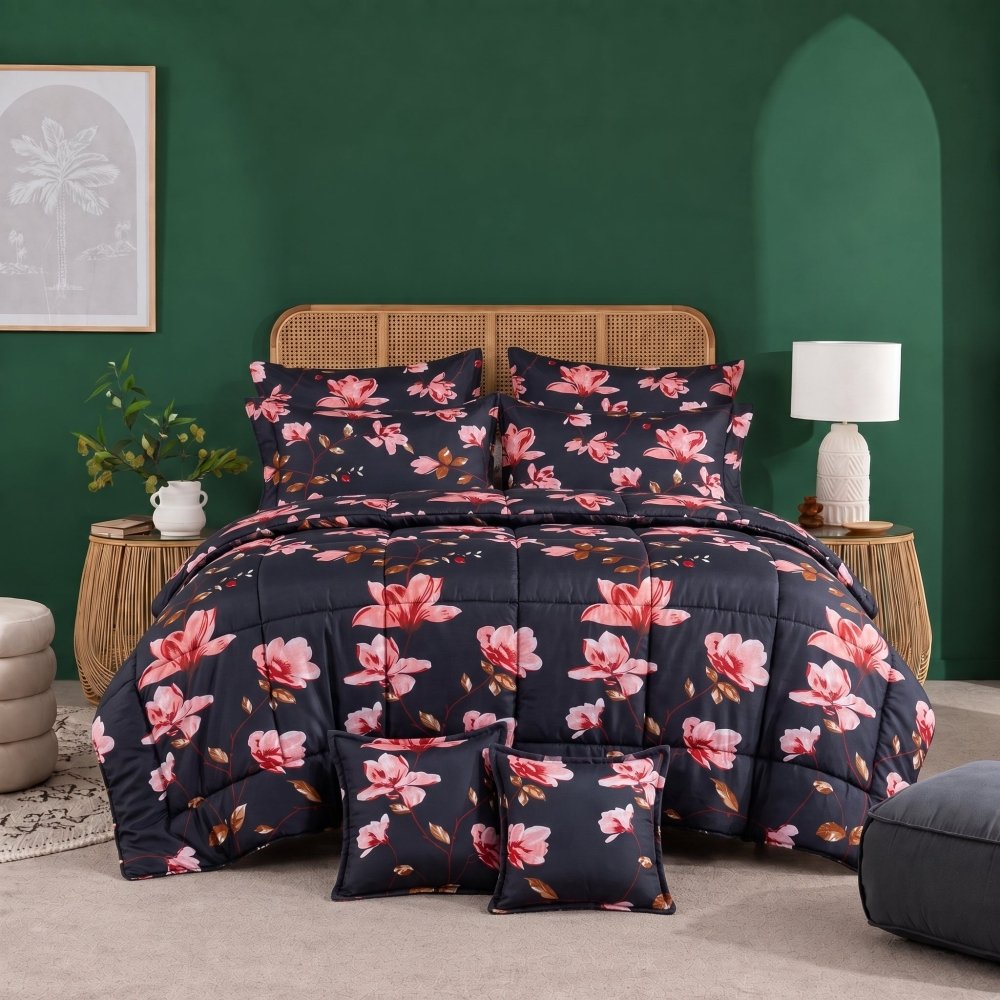 Midnight Twilight Flora - 8pcs Premium Comforter Set - Zaraish.com
