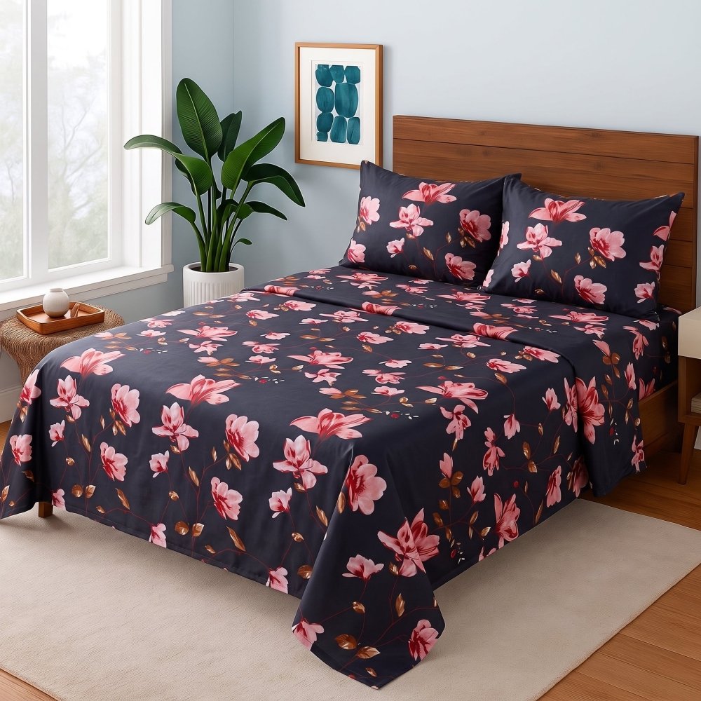 Midnight Twilight Flora - Bedsheet Set - Zaraish.com
