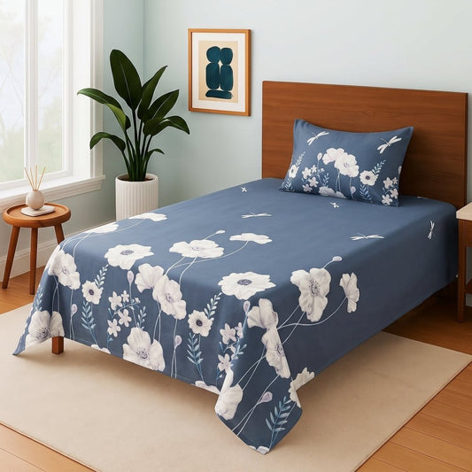 Misty Blue Wildflower - Single Bedsheet Set - Zaraish.com