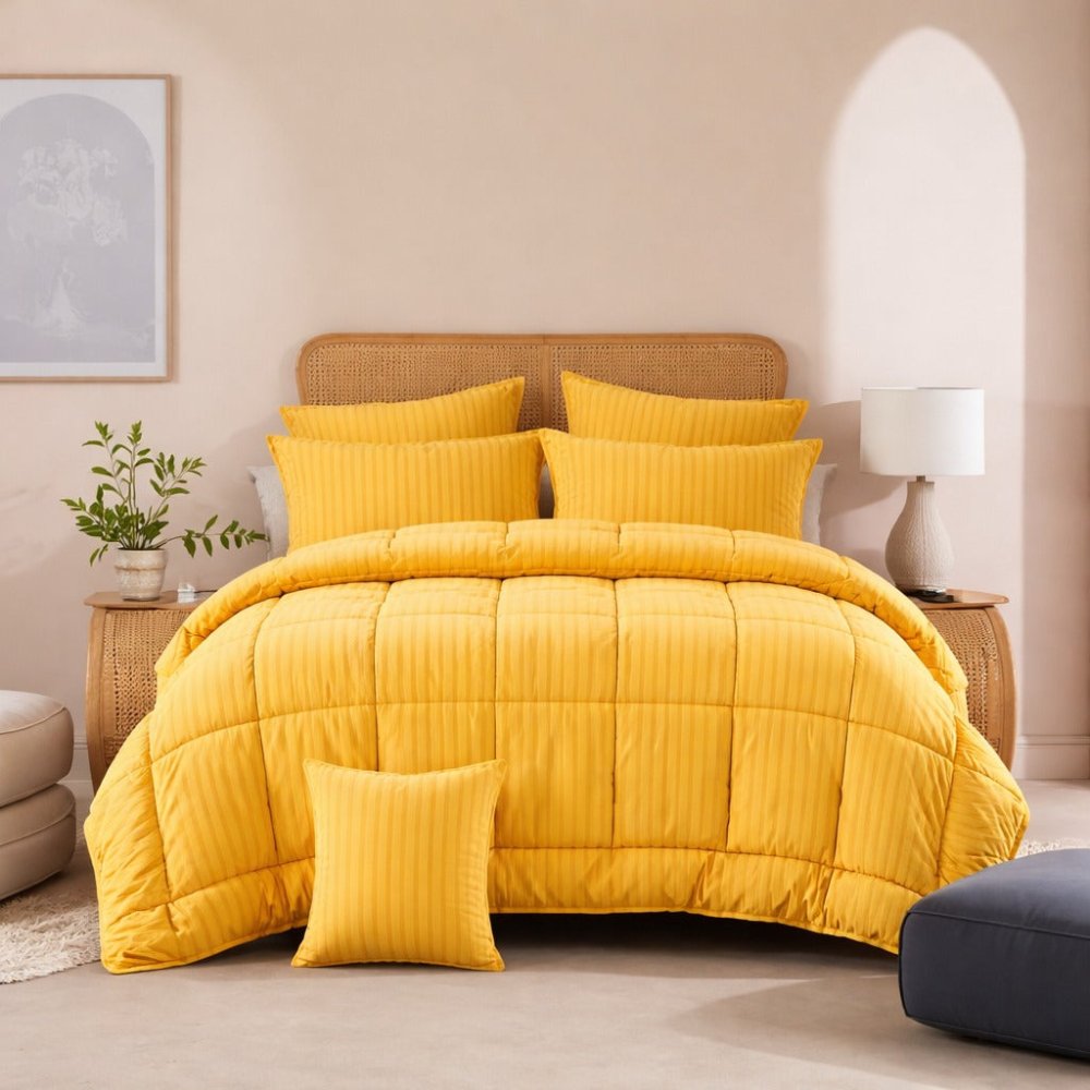 MUSTARD STRIPE - Premium SUMMER 6pcs Comforter Set - Zaraish.com