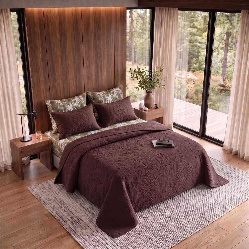 Pacific Palms Brown Bedspread - 6 Pcs - Zaraish.com