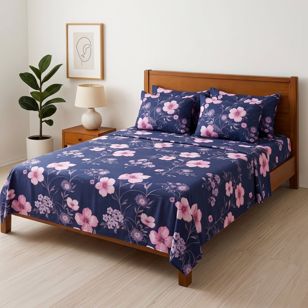 purple tulip - Bedsheet With 4 Pillow Covers - Zaraish.com