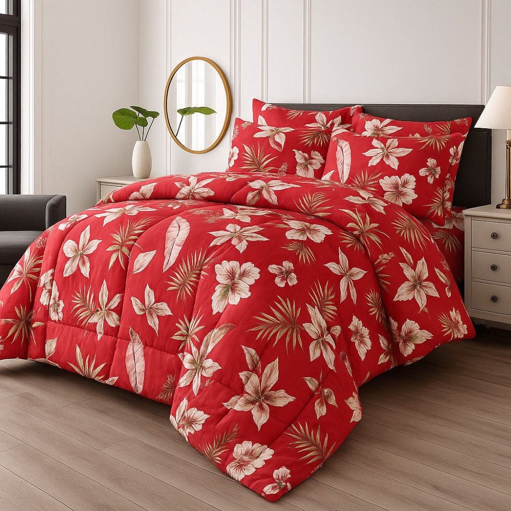 Red lilies - 6pcs Quilt Cover Set (Without Filling) - Zaraish.com