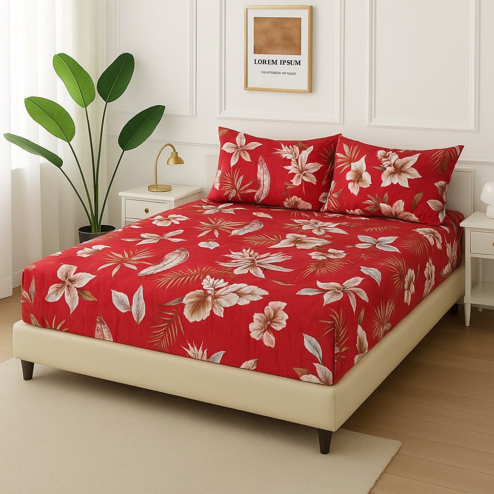 Red Lilies - Fitted Bedsheet Set - Zaraish.com