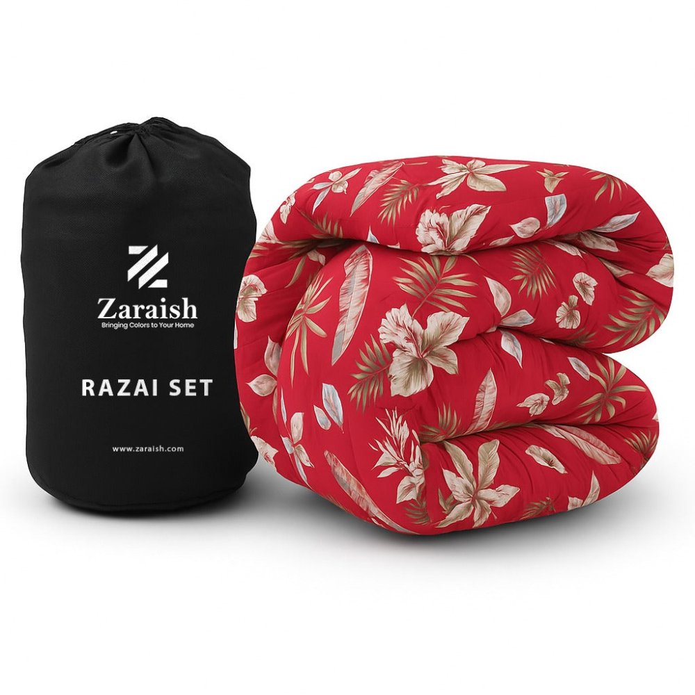 Red lilies - WINTER RAZAI Set (HEAVY FILLING) - Zaraish.com