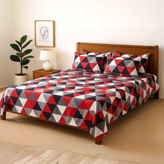 Red Tukri - Bedsheet With 4 Pillow Covers - Zaraish.com