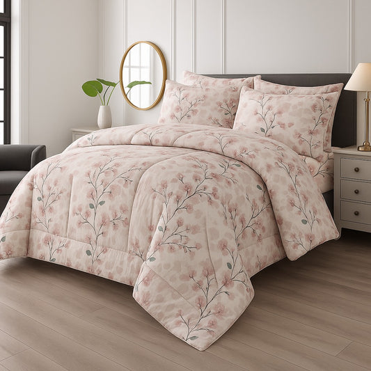 Pink Tehni- 7pcs Summer Comforter Set (Light Filling)