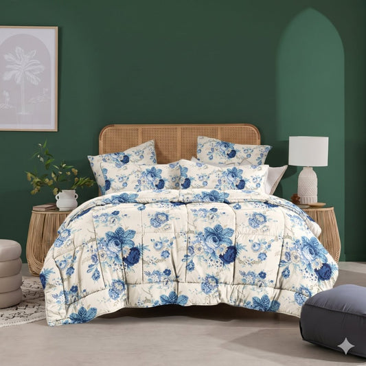 Royal Blue Botanical - 6pcs Premium Comforter Set - Zaraish.com