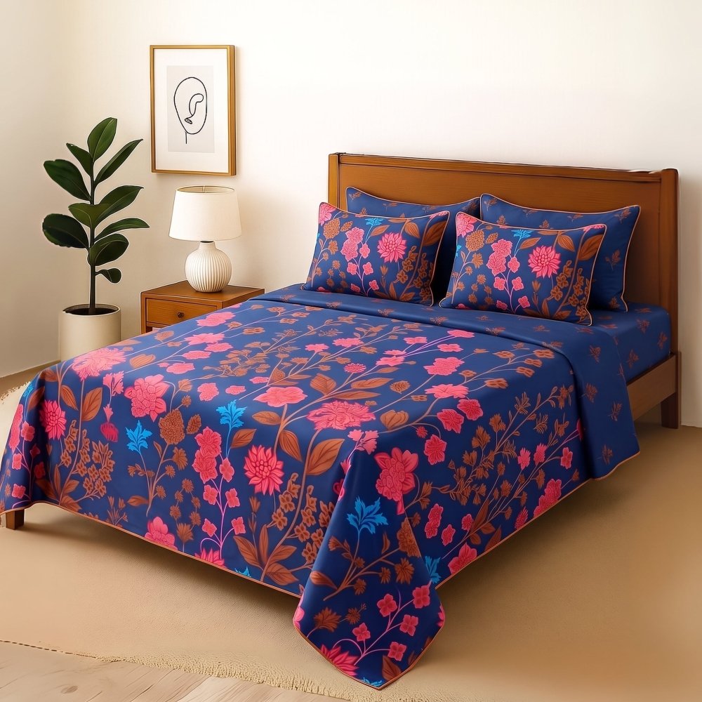 royal peony - Bedsheet With 4 Pillow Covers - Zaraish.com