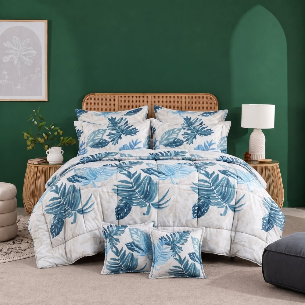 Sapphire Monstera Meadow - 8pcs Premium Comforter Set - Zaraish.com