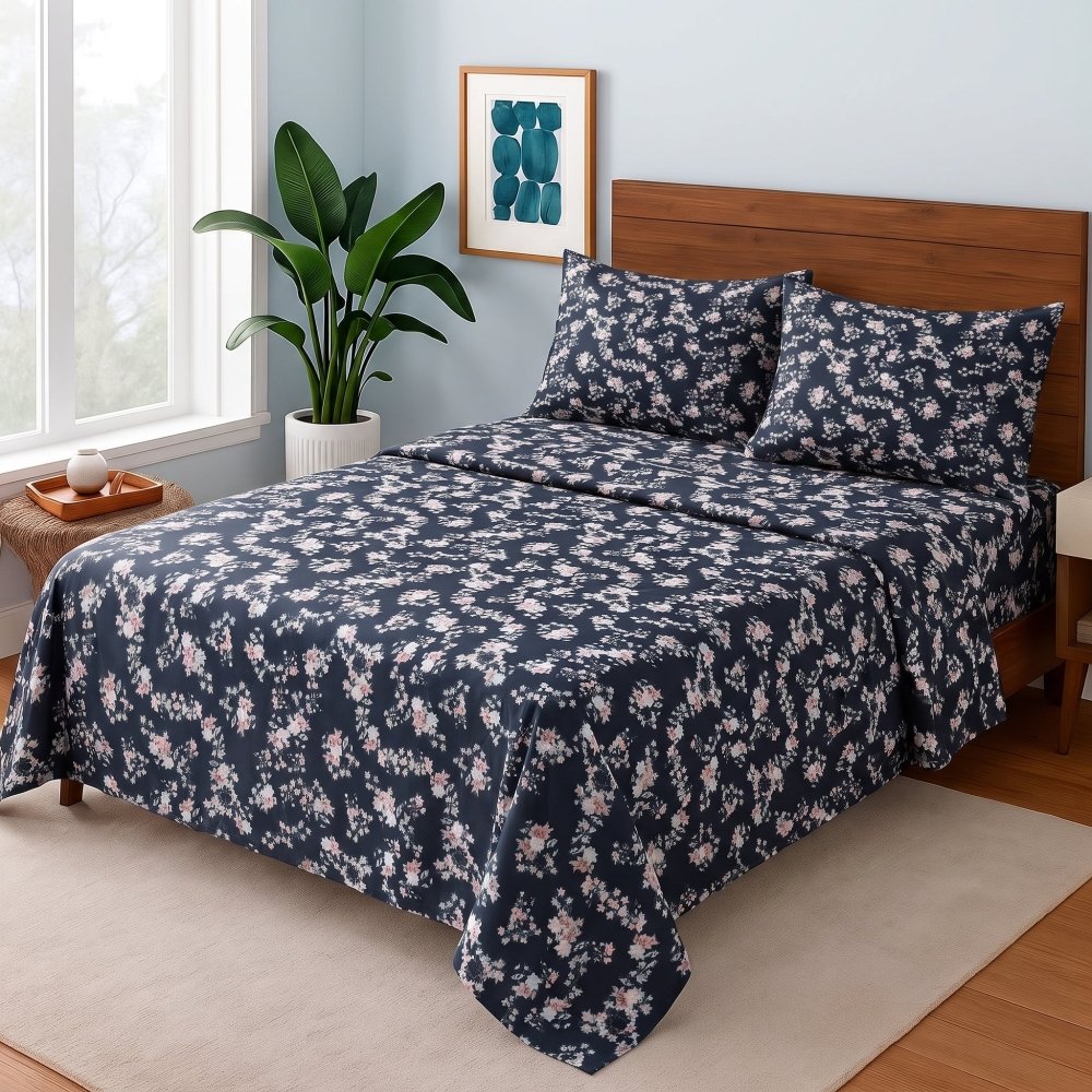 Starlit Micro-Blooms - Bedsheet Set - Zaraish.com