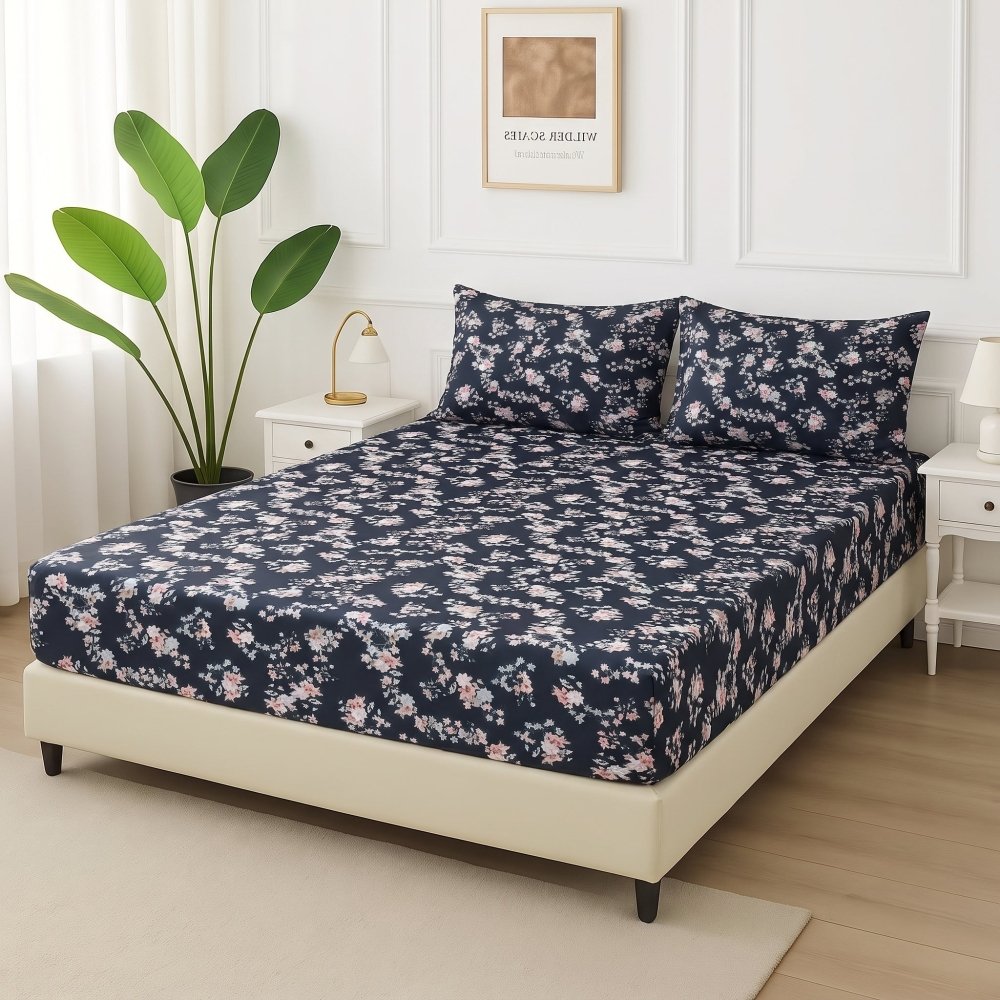Starlit Micro-Blooms - Fitted Bedsheet Set - Zaraish.com