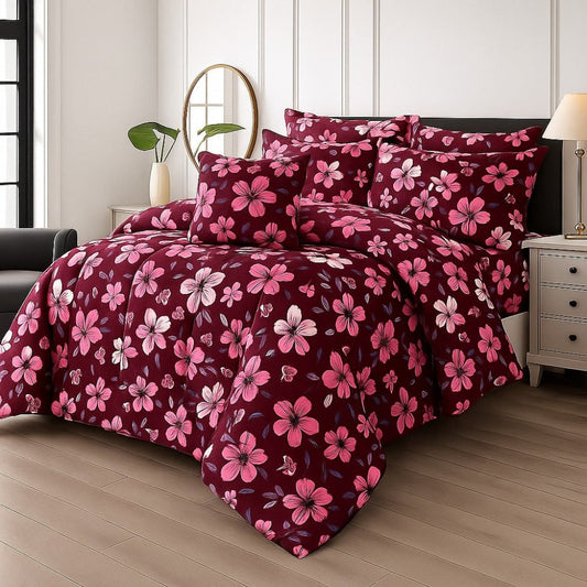 TULIP RED - 7pcs PREMIUM Summer Comforter Set (Light Filling) - Zaraish.com