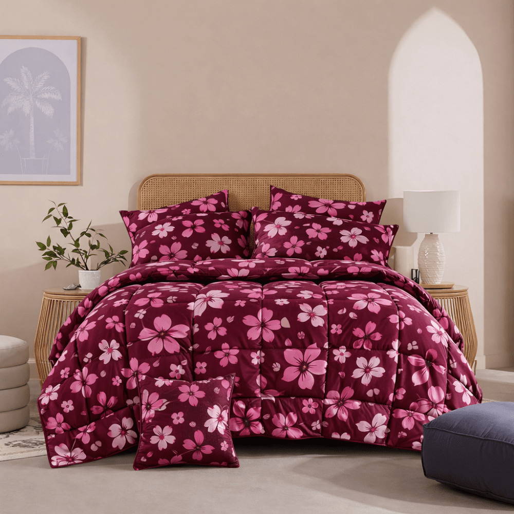 TULIP RED - 7pcs PREMIUM Summer Comforter Set (Light Filling) - Zaraish.com