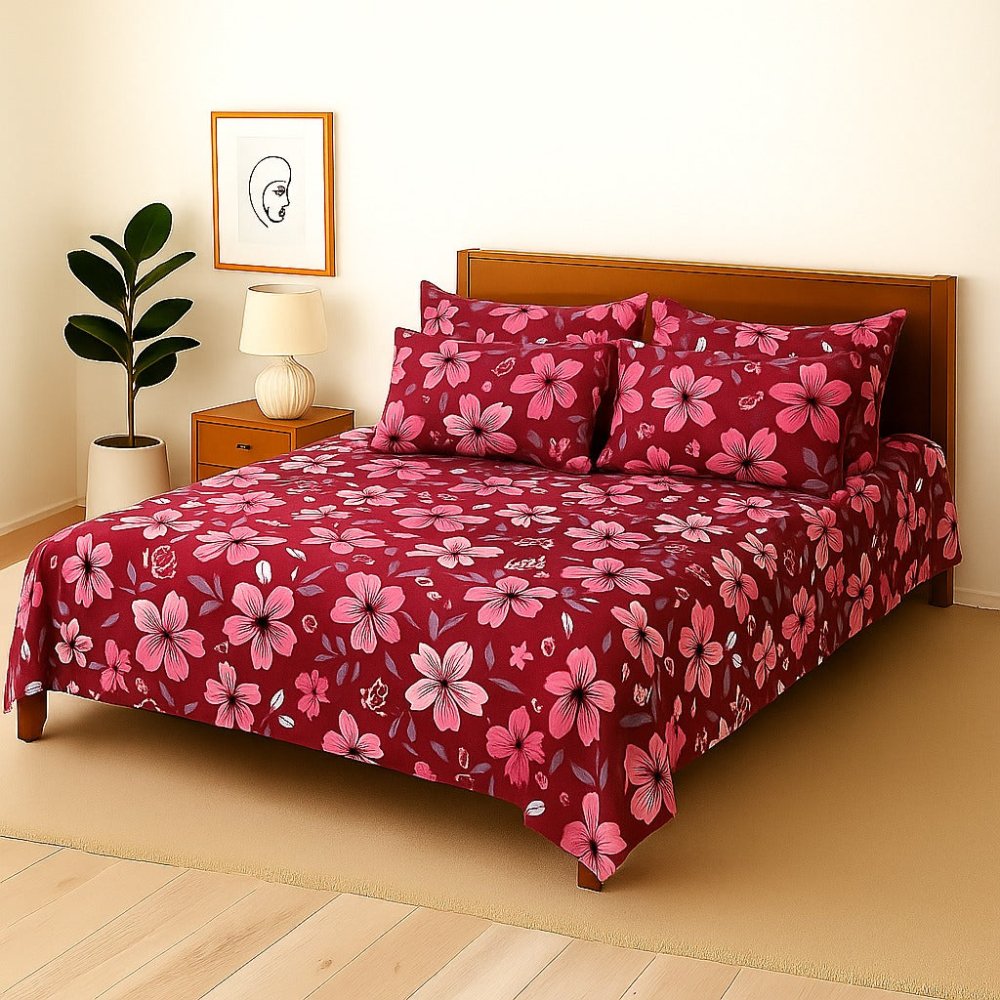 TULIPS RED - Bedsheet With 4 Pillow Covers - Zaraish.com