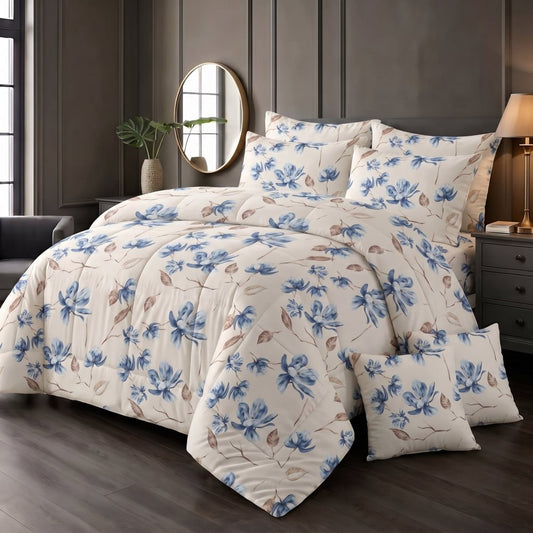 Vanilla Blue Floral - 8 pcs WINTER RAZAI Set (HEAVY FILLING) - Zaraish.com