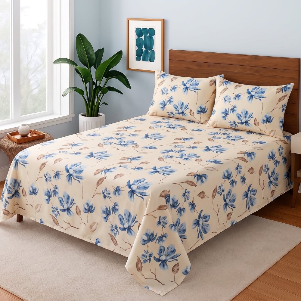 Vanilla Blue Floral - Bedsheet Set - Zaraish.com