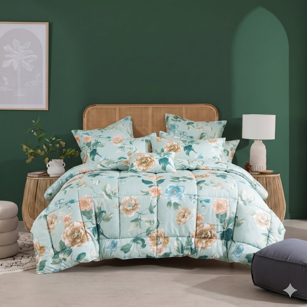 Verdant Bloom - 6pcs Premium Comforter Set - Zaraish.com