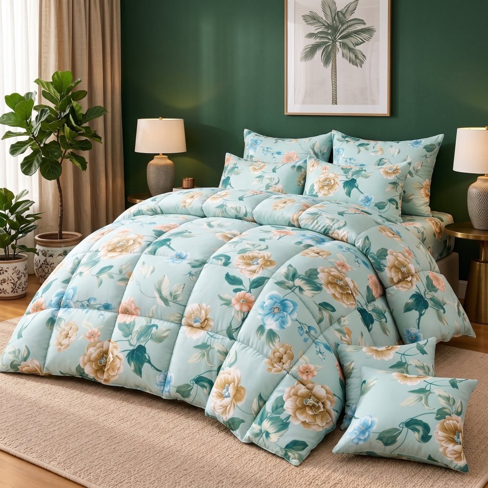 Verdant Bloom -8 pcs WINTER RAZAI Set (HEAVY FILLING) - Zaraish.com