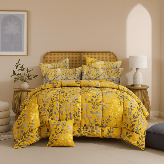 Yellow Tulip - 6pcs Premium Comforter Set - Zaraish.com