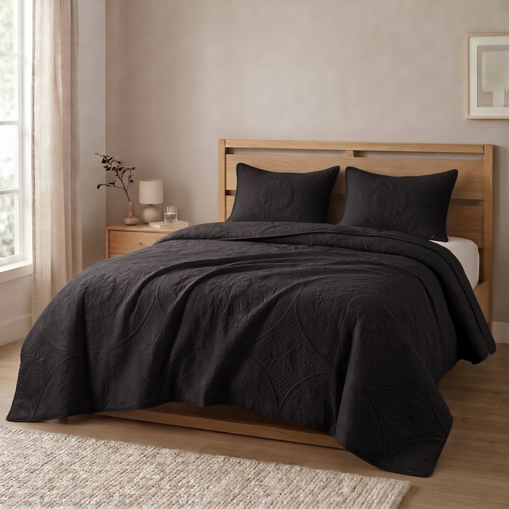 Zigzag Black Bedspread - 6 Pcs - Zaraish.com
