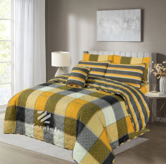 Yellow Check- 6/8 Pcs Summer Comforter Set (Light Filling)