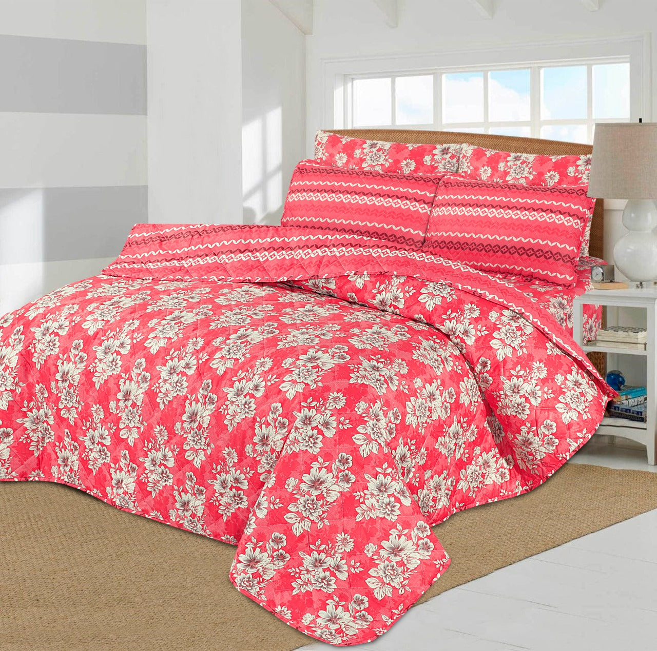 Pink Flower6PCS Summer Comforter Set (Light Filling)