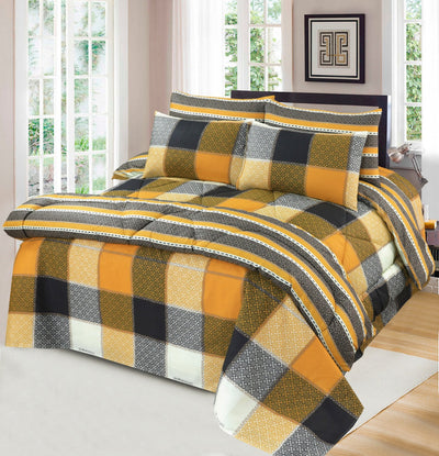 Yellow Check- 7 Pcs Summer Comforter Set (Light Filling)