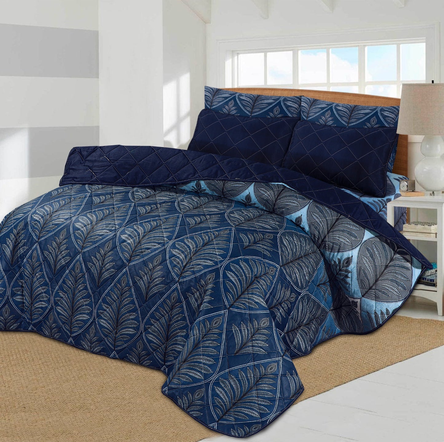 7pcs Summer Comforter Set (Light Filling) - Blue Pan