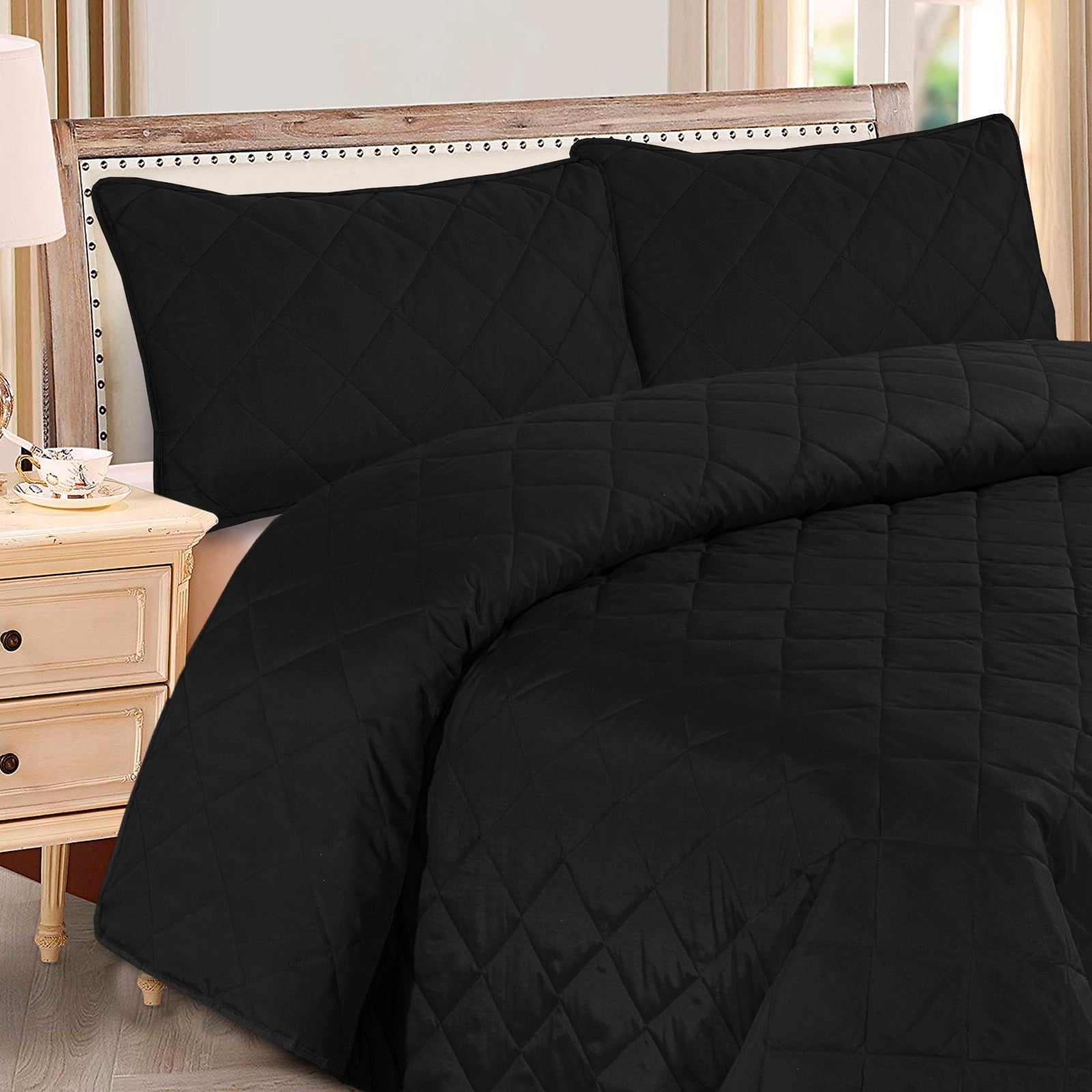 Black Plain- Summer Comforter Set (Light Filling)